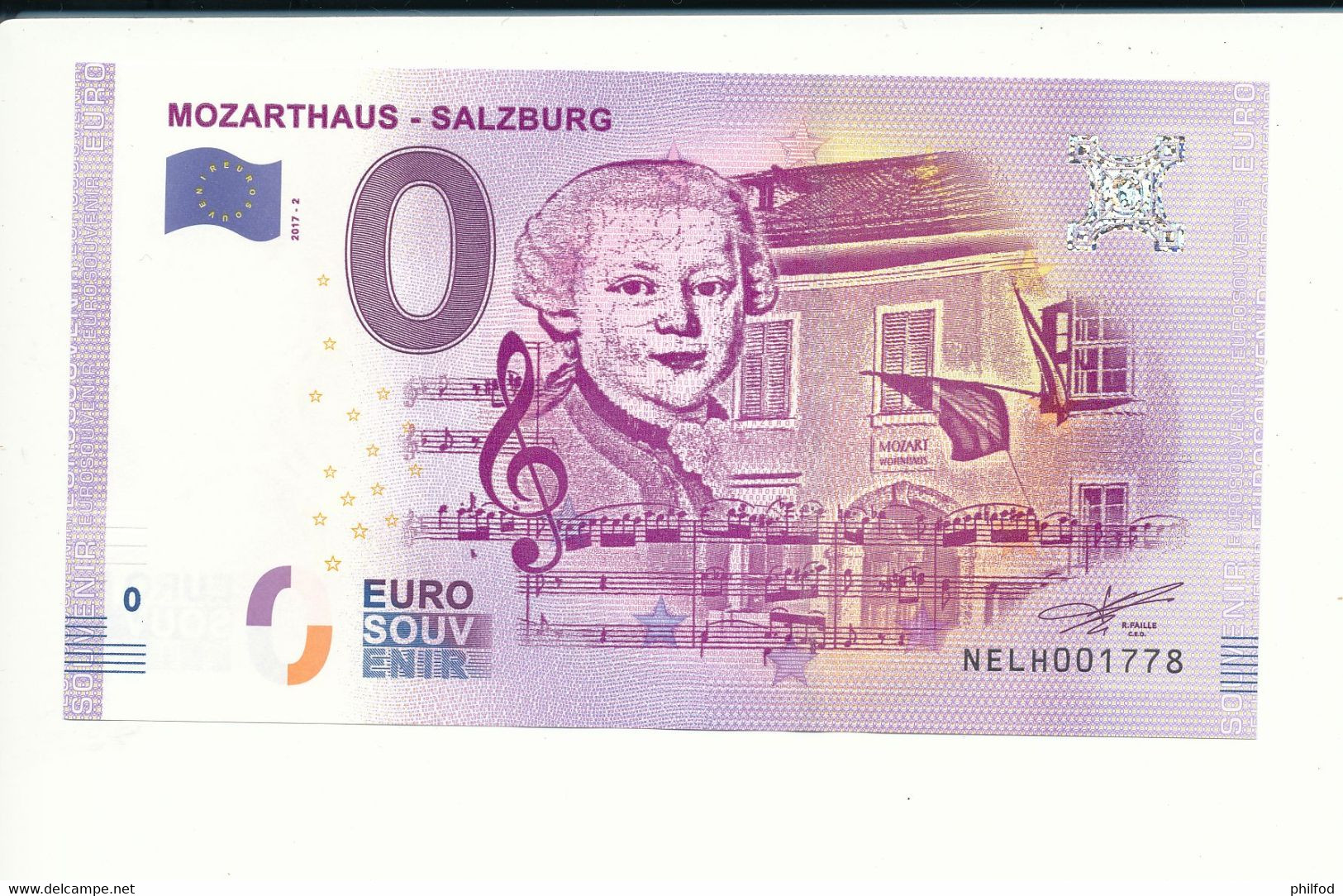 Billet Souvenir - 0 Euro - NELH - 2017-2 - MOZARTHAUS - SALZBURG - N° 1778 - Mezclas - Billetes