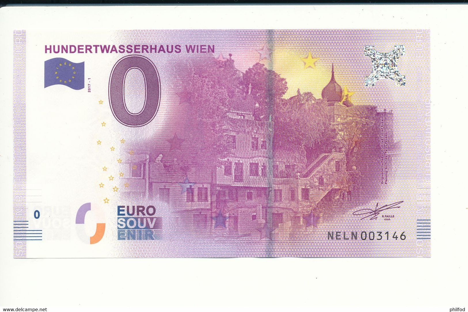 Billet Souvenir - 0 Euro - NELN - 2017-1 - HUNDERTWASSERHAUS WIEN - N° 3146 - Billet épuisé - Kiloware - Banknoten