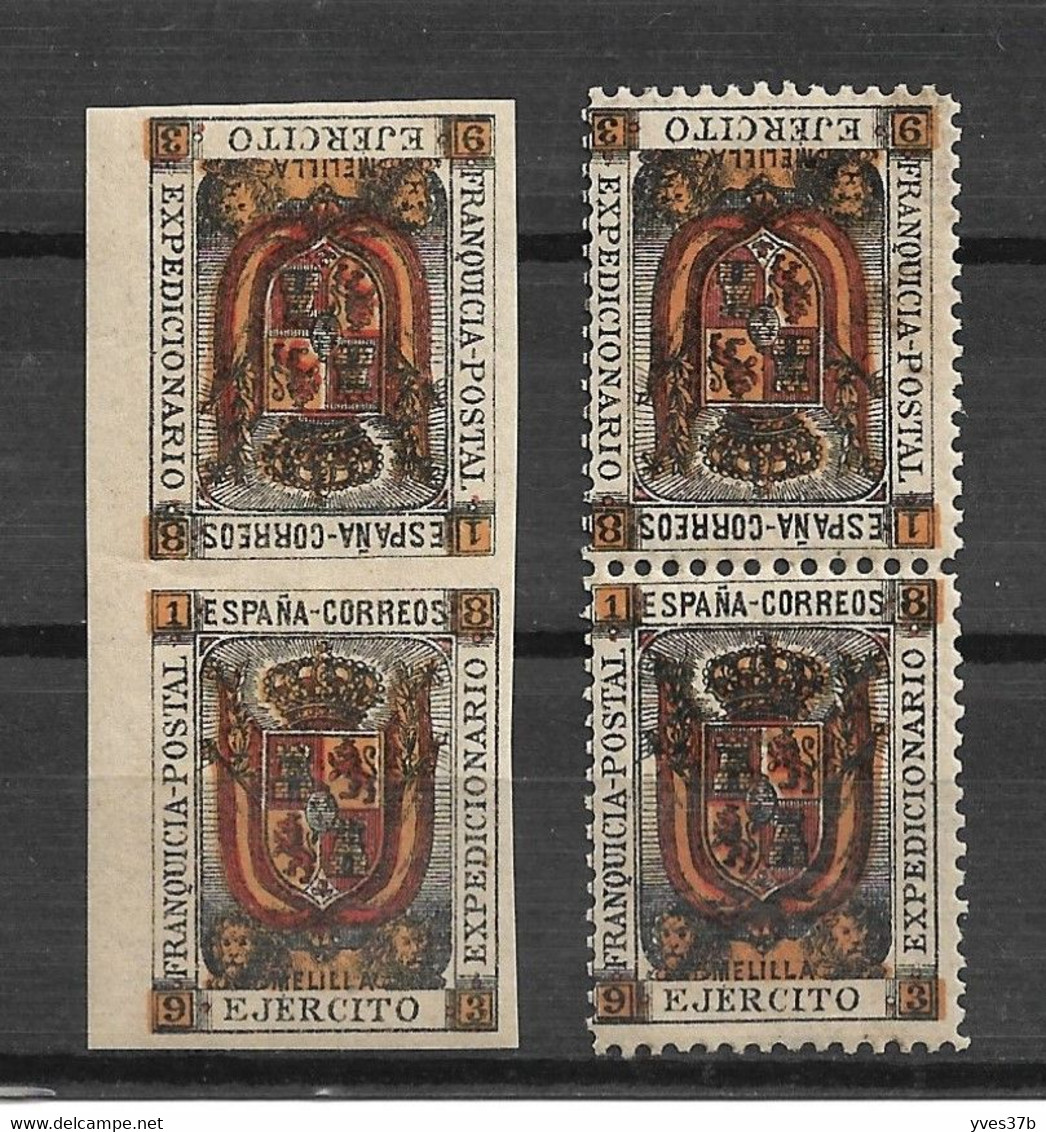 ESPAGNE - MELILLA 1893 N°1 & N°3 "paires Têtes Bêches" - Neufs** - SUP - - Military Service Stamp