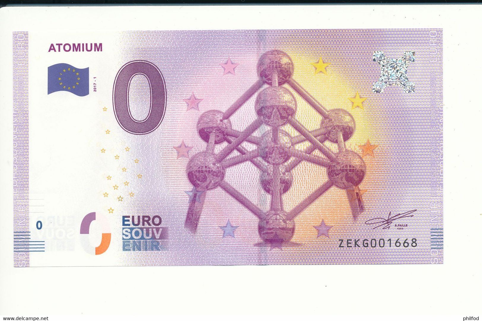 Billet Souvenir - 0 Euro - ZEKG- 2017-1A - ATOMIUM - N° 1668 - Billet épuisé - Vrac - Billets