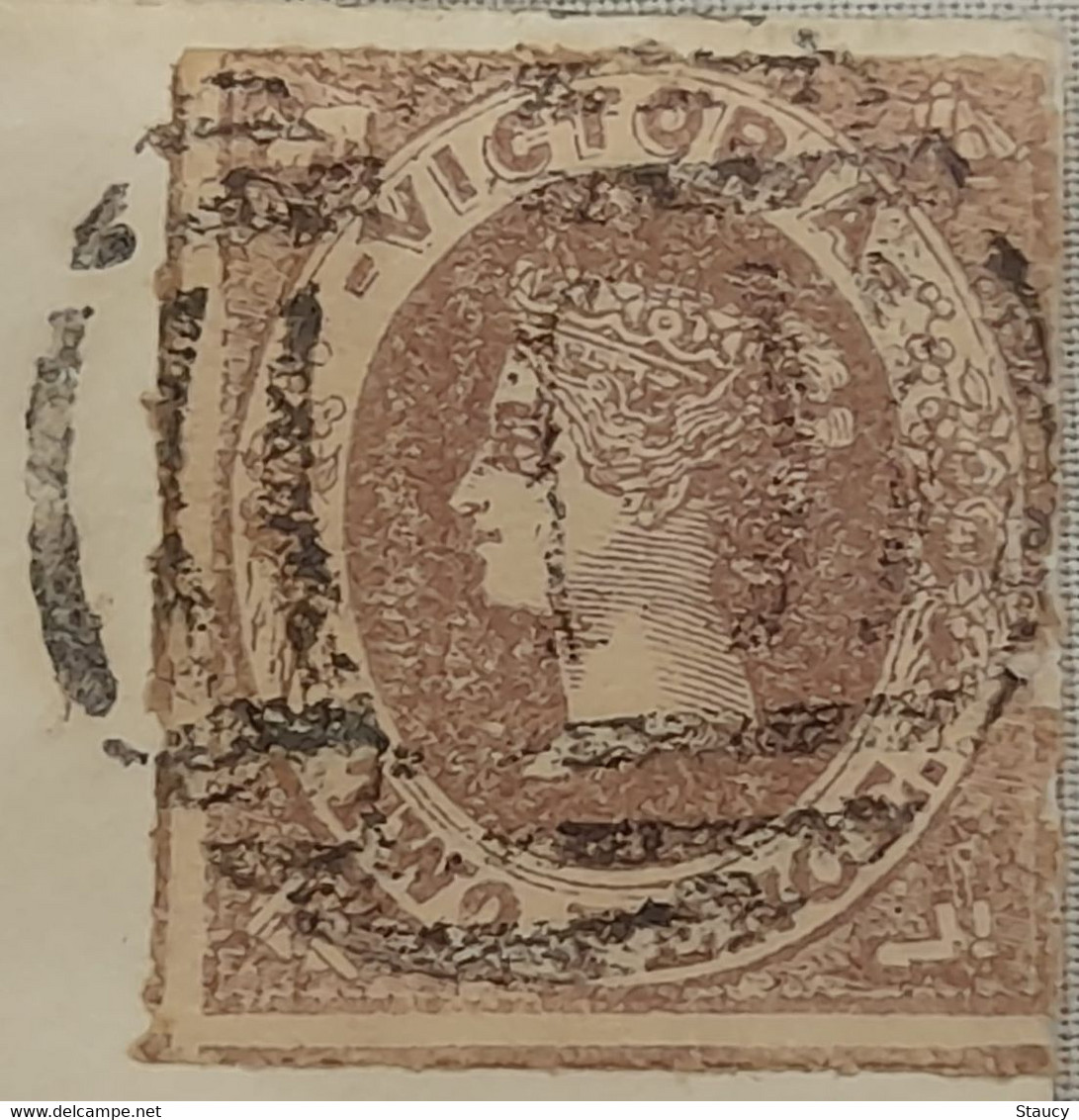 AUSTRALIA VICTORIA 1858 QV 2p Brown Lilac Imperf Franked On Cover Tied With Grill Cancellation Local Use, Rare - Lettres & Documents