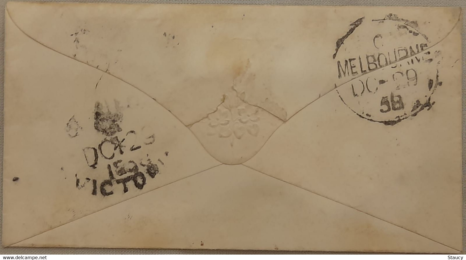 AUSTRALIA VICTORIA 1858 QV 2p Brown Lilac Imperf Franked On Cover Tied With Grill Cancellation Local Use, Rare - Lettres & Documents