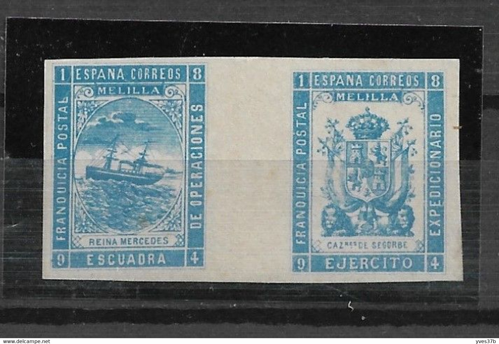 ESPAGNE - MELILLA 1894 - N°17 (Reina Mercedes) & N°27 (de Segorge) "paires Inter-panneau" - Neufs** - SUP - - Franchigia Militare