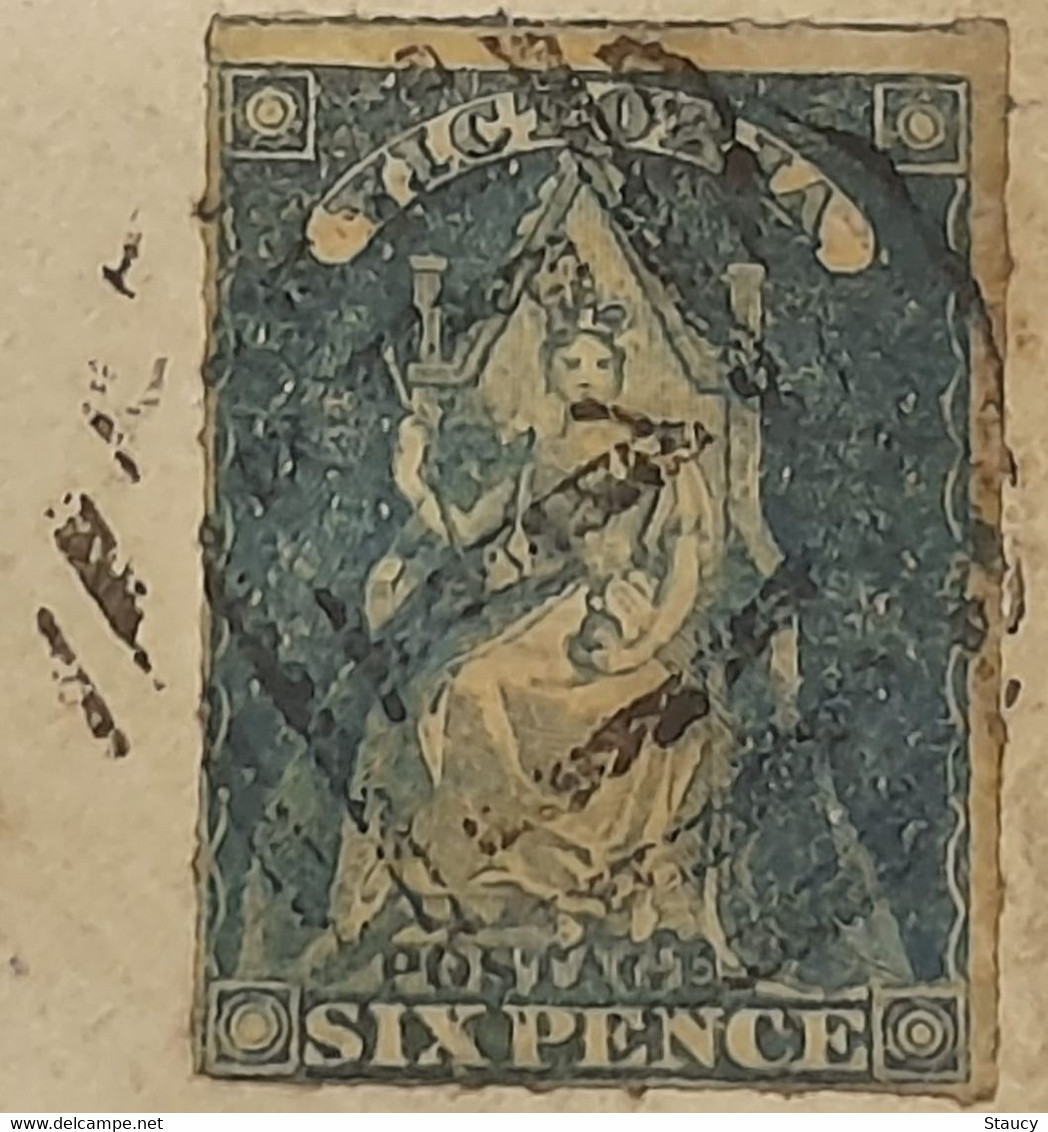 AUSTRALIA VICTORIA 1861 QV 6p Blue franked on "RMS" cover tied with Grill cancellation Melbourne to London as per scan