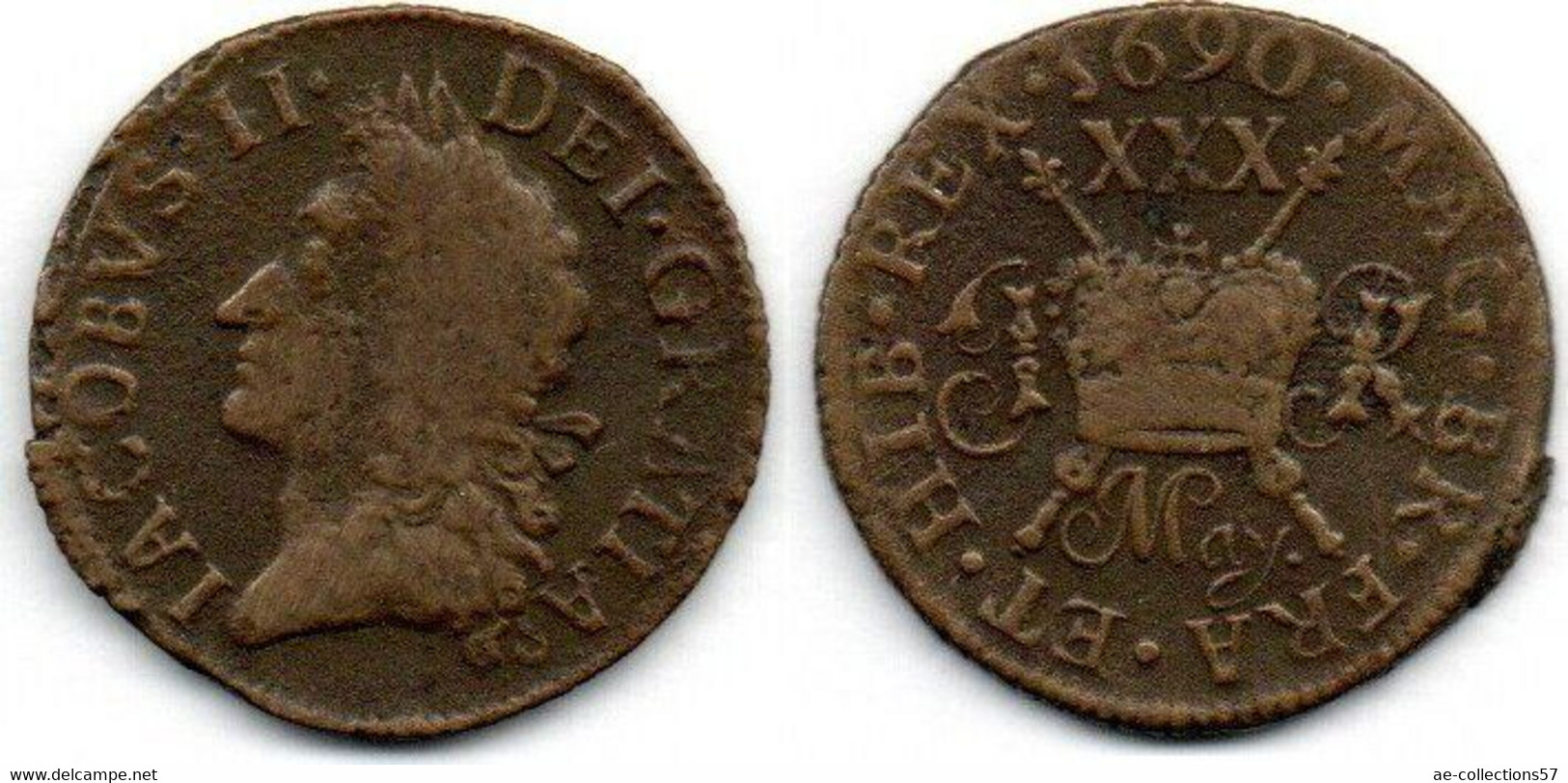 Irlande - Ireland 1/2 Crown 1690 James II Gun Money TB - Irlande