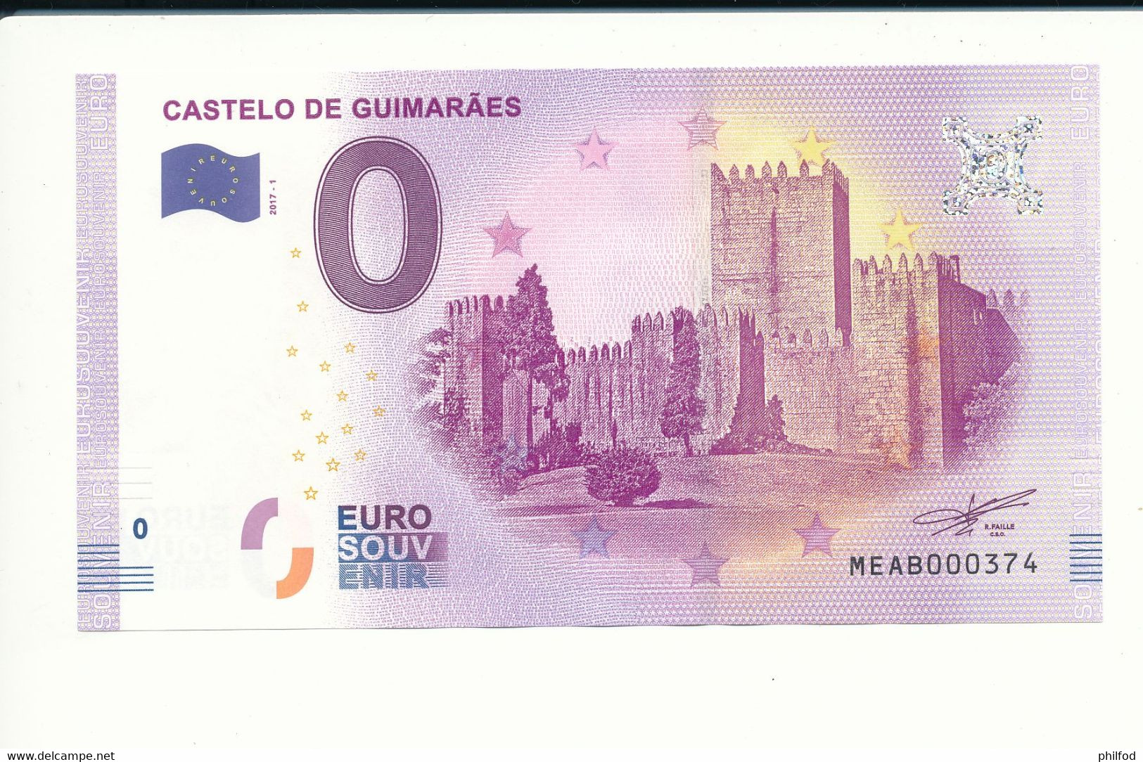 Billet Souvenir - 0 Euro - MEAB- 2017-1 - CASTELO DE GUIMARÃES - N° 374 - Billet épuisé - Mezclas - Billetes