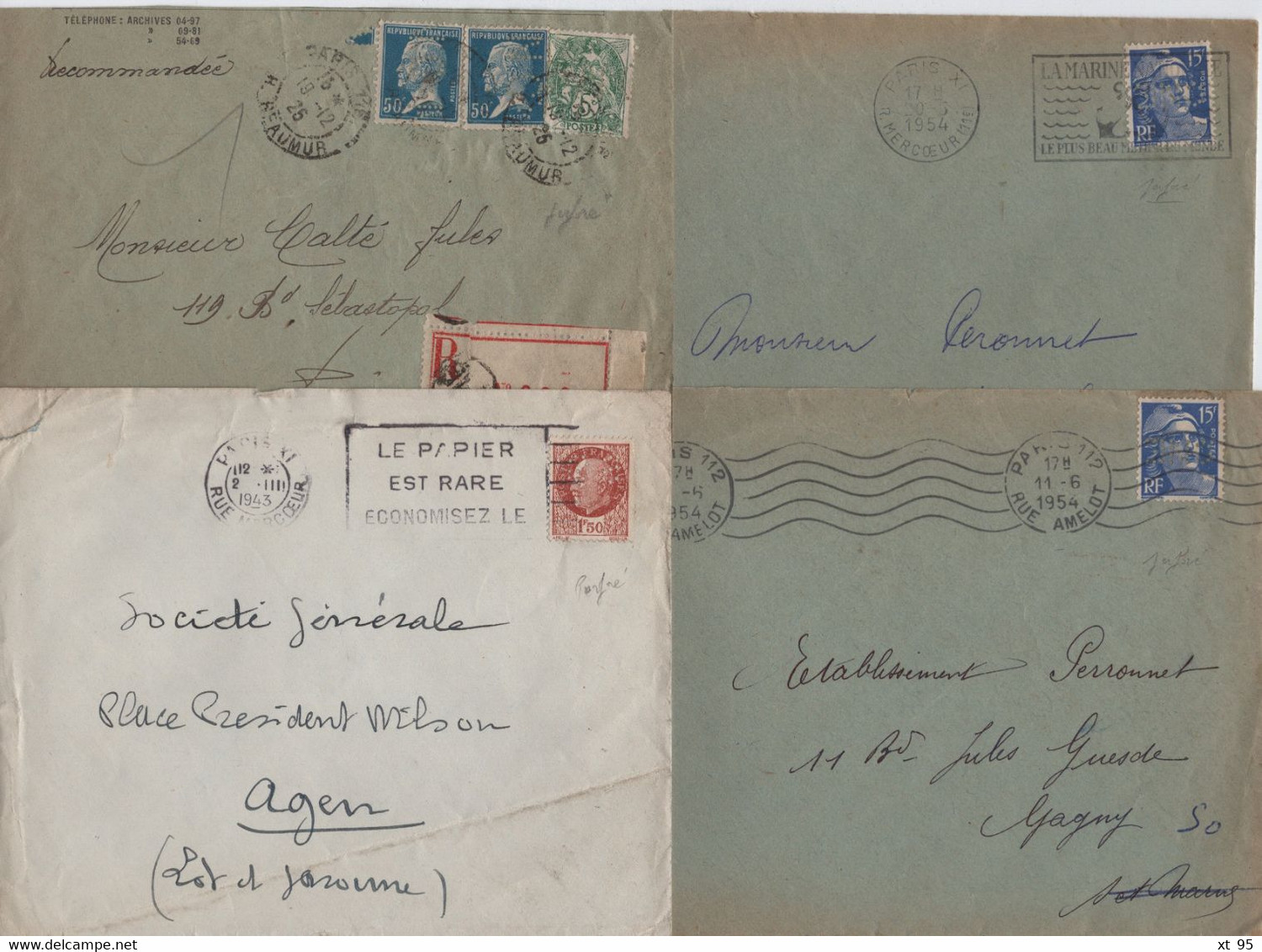 Perfores Lot De 4 Lettres Avec Timbres Perfores A Identifier - Storia Postale