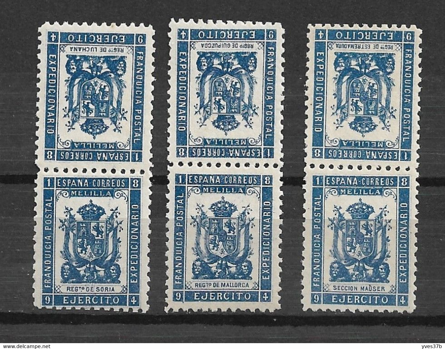 ESPAGNE - MELILLA 1894 - N°40 & 43, 39 & 45, 42 & 44 - "3 Paires Têtes Bêches" - Neufs** - SUP - - Franchigia Militare