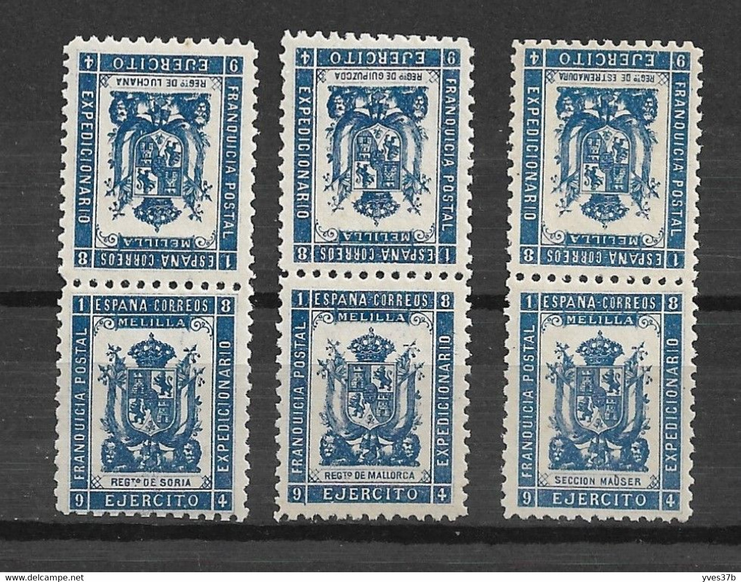 ESPAGNE - MELILLA 1894 - N°40 & 43, 39 & 45, 42 & 44 - "3 Paires Têtes Bêches" - Neufs** - SUP - - Military Service Stamp