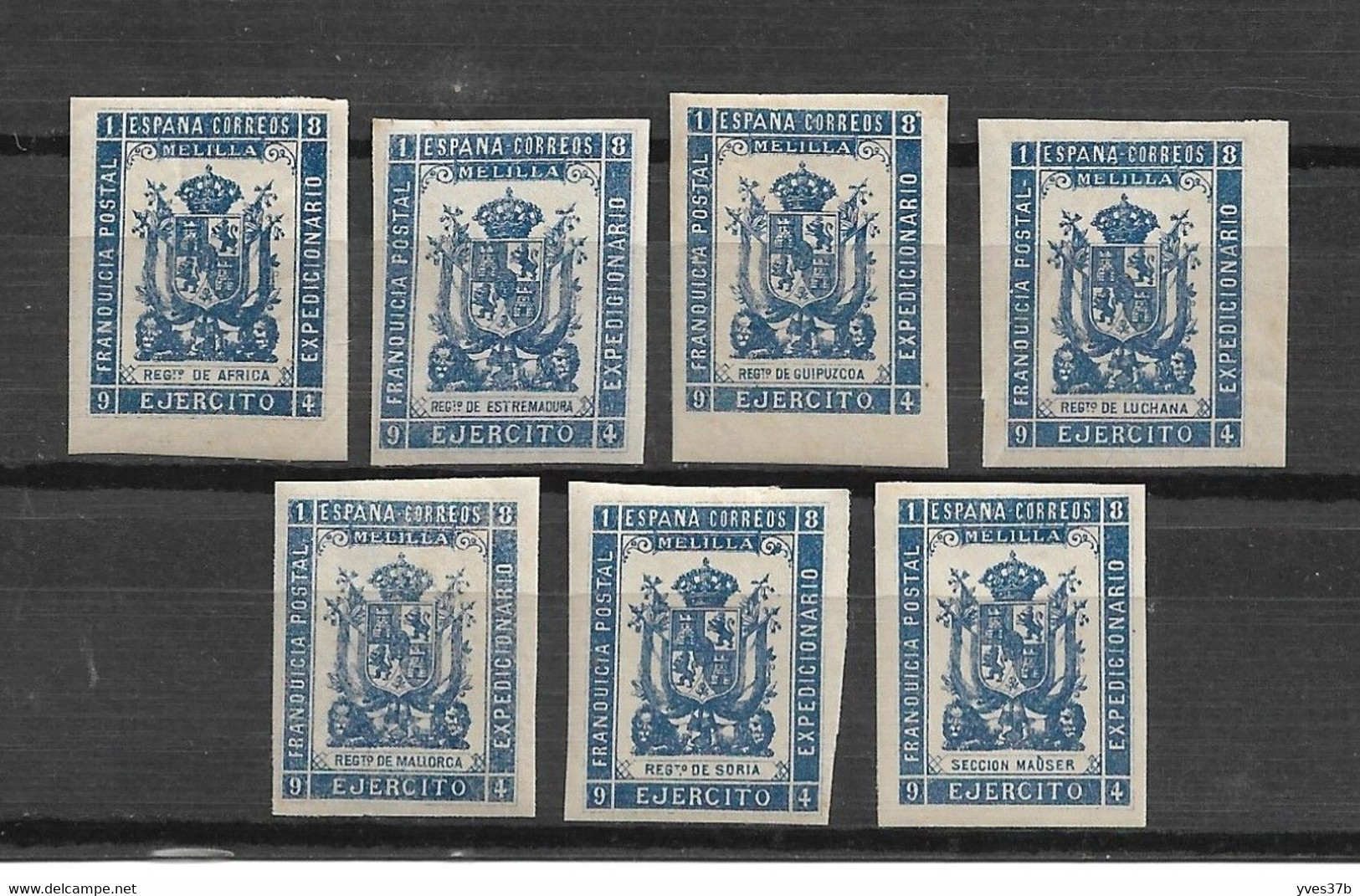 ESPAGNE - MELILLA 1894 - N°38/45 Sauf N°41 - Non Dentelé - Neuf** (N°42 Pli) - TTB/SUP - Military Service Stamp