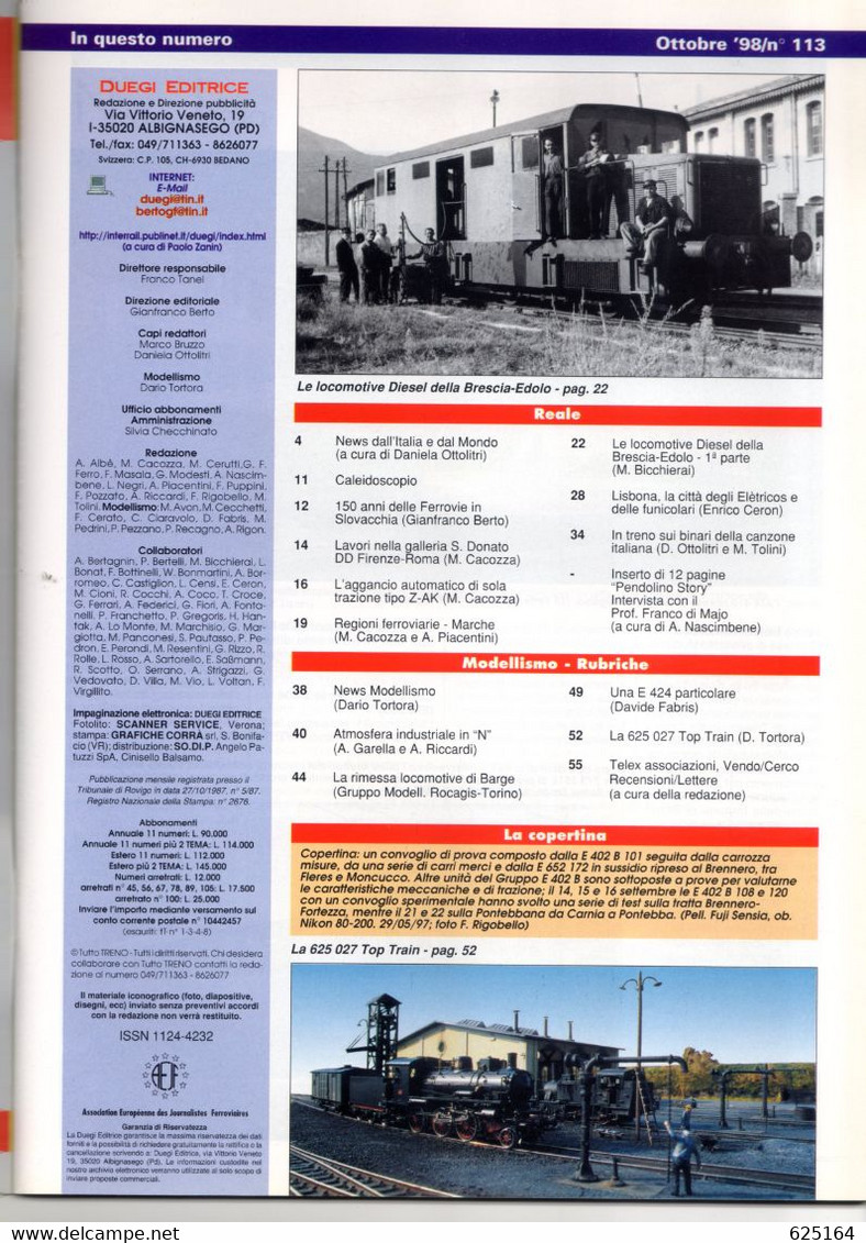 Magazine TUTTO TRENO No 113 Ottobre 1998  - En Italien - Unclassified