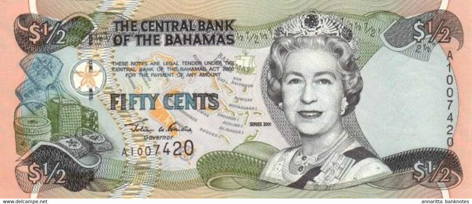 Bahamas 50 Cents 2001, UNC (P-68a, B-334a) - Bahamas