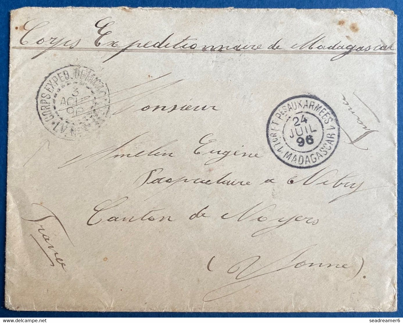 France Colonies Lettre Corps Expeditionnaire De Madagascar De 1896 Pour Nitry En France - Brieven En Documenten