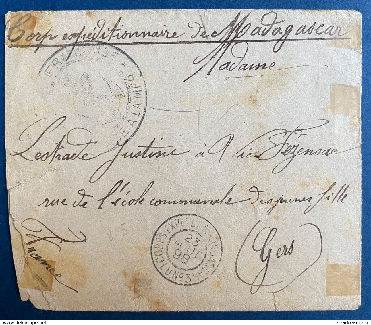 France Colonies Lettre Corps Expeditionnaire De Madagascar De 1898 Pour Vic Fezensac En France + Service à La Mer - Storia Postale