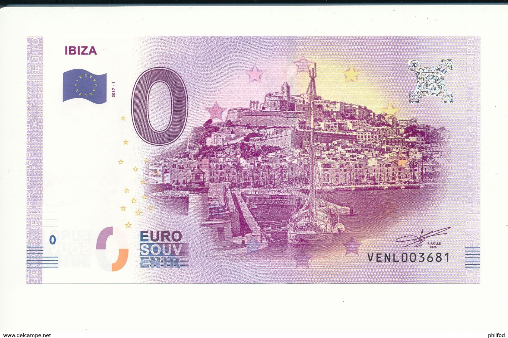 Billet Souvenir - 0 Euro - VENL - 2017-1 - IBIZA - N° 3681 - Mezclas - Billetes