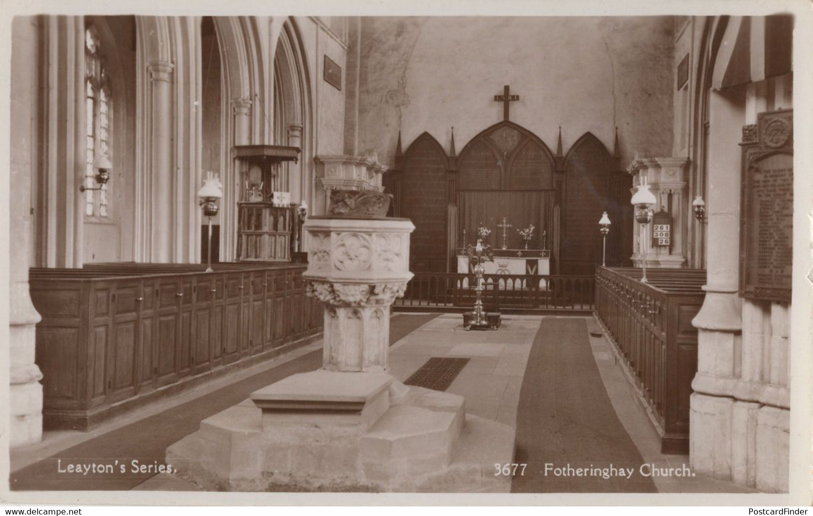 Fotheringhay Church Interior Old Northampton RPC Postcard - Northamptonshire