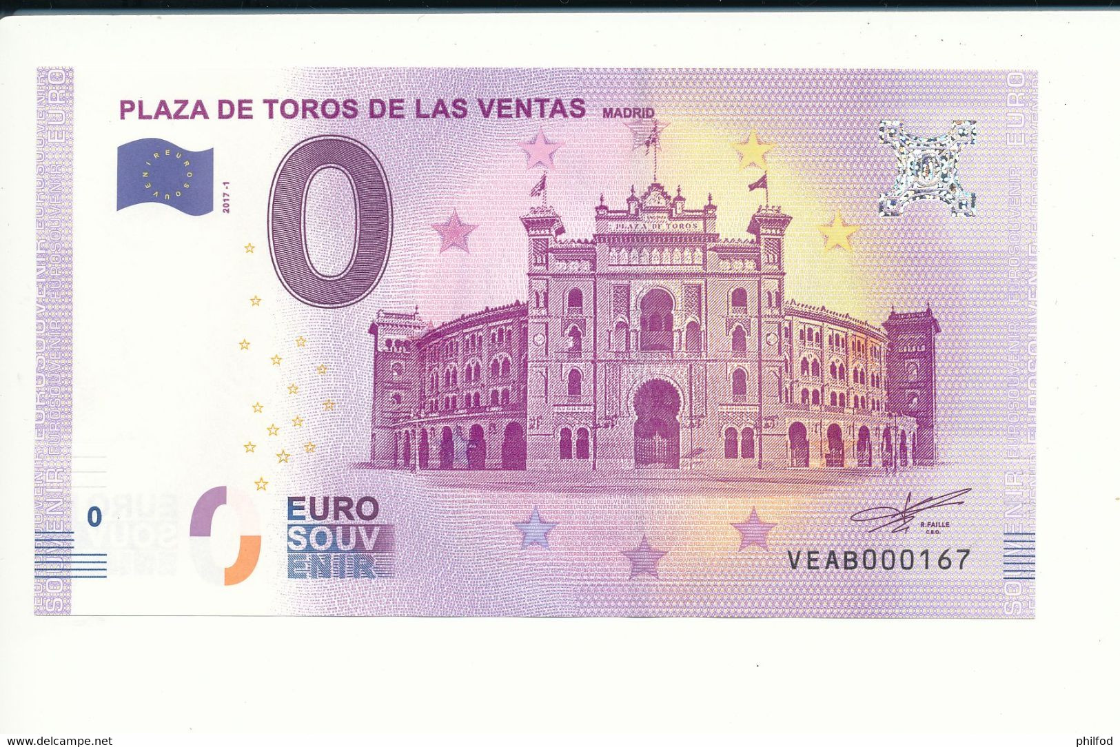 Billet Souvenir - 0 Euro - VEAB - 2017-1 - PLAZA DE TOROS DE LAS VENTAS - N° 167 - Kilowaar - Bankbiljetten