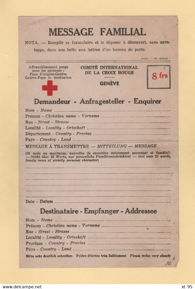 Message Croix Rouge - Neuf - Message Familiale - Oorlog 1939-45