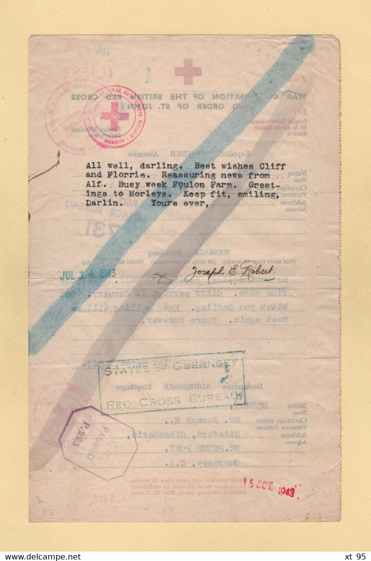 Message Croix Rouge - 1943 - Guernesey - Guerra De 1939-45