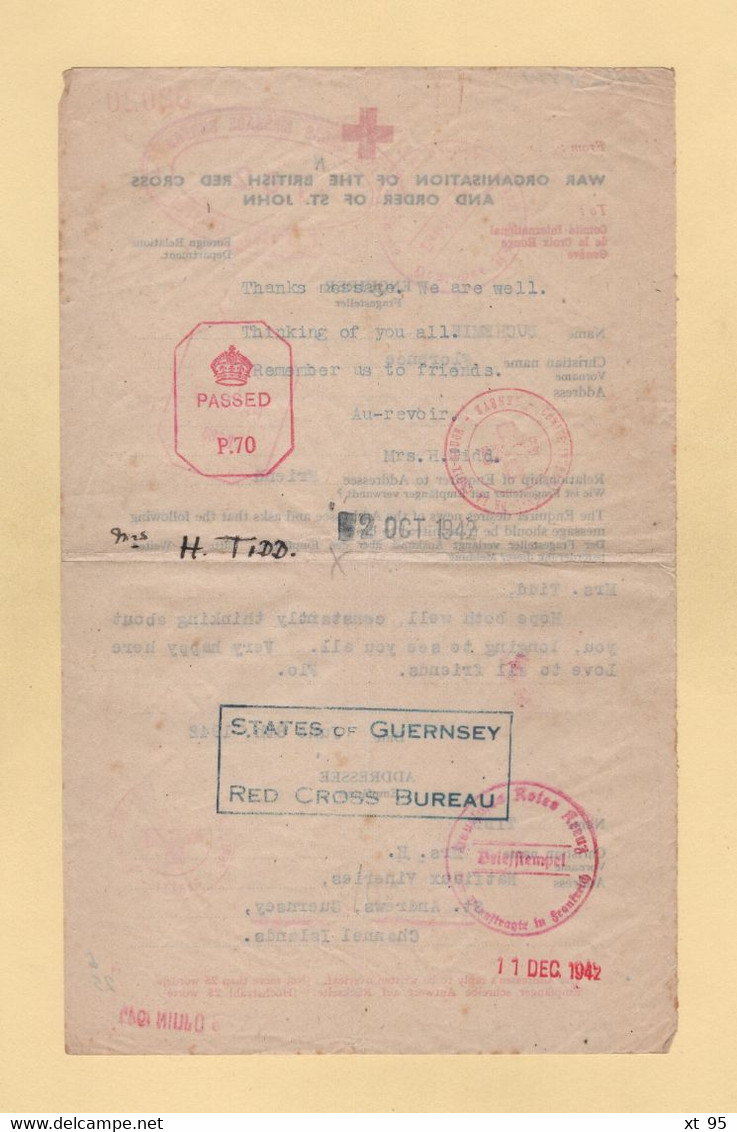 Message Croix Rouge - 1942 - Guernesey - Guerre De 1939-45