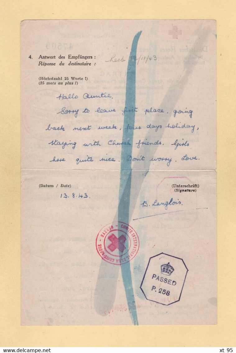 Message Croix Rouge - 1943 - Guernesey - Prisonnier De Guerre - Oorlog 1939-45