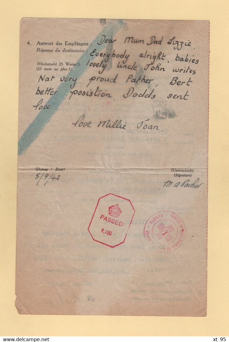 Message Croix Rouge - 1942 - Guernesey - Prisonnier De Guerre - 2. Weltkrieg 1939-1945