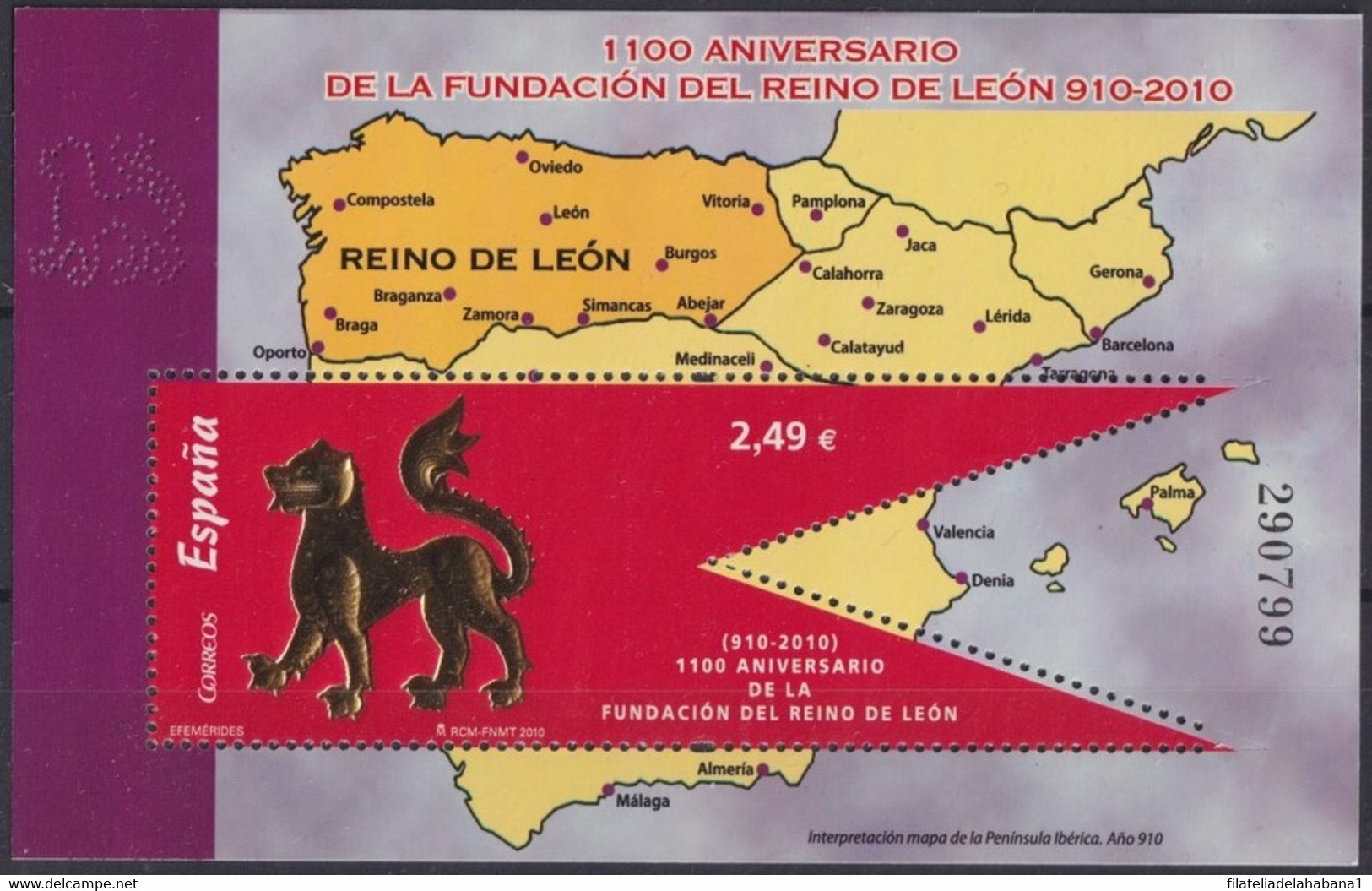 F-EX29061 ESPAÑA SPAIN MNH 2010 1100 ANIV OF FOUNDATION KINGDOM OF LEON EMBOSSED LION. - Asturias & Leon