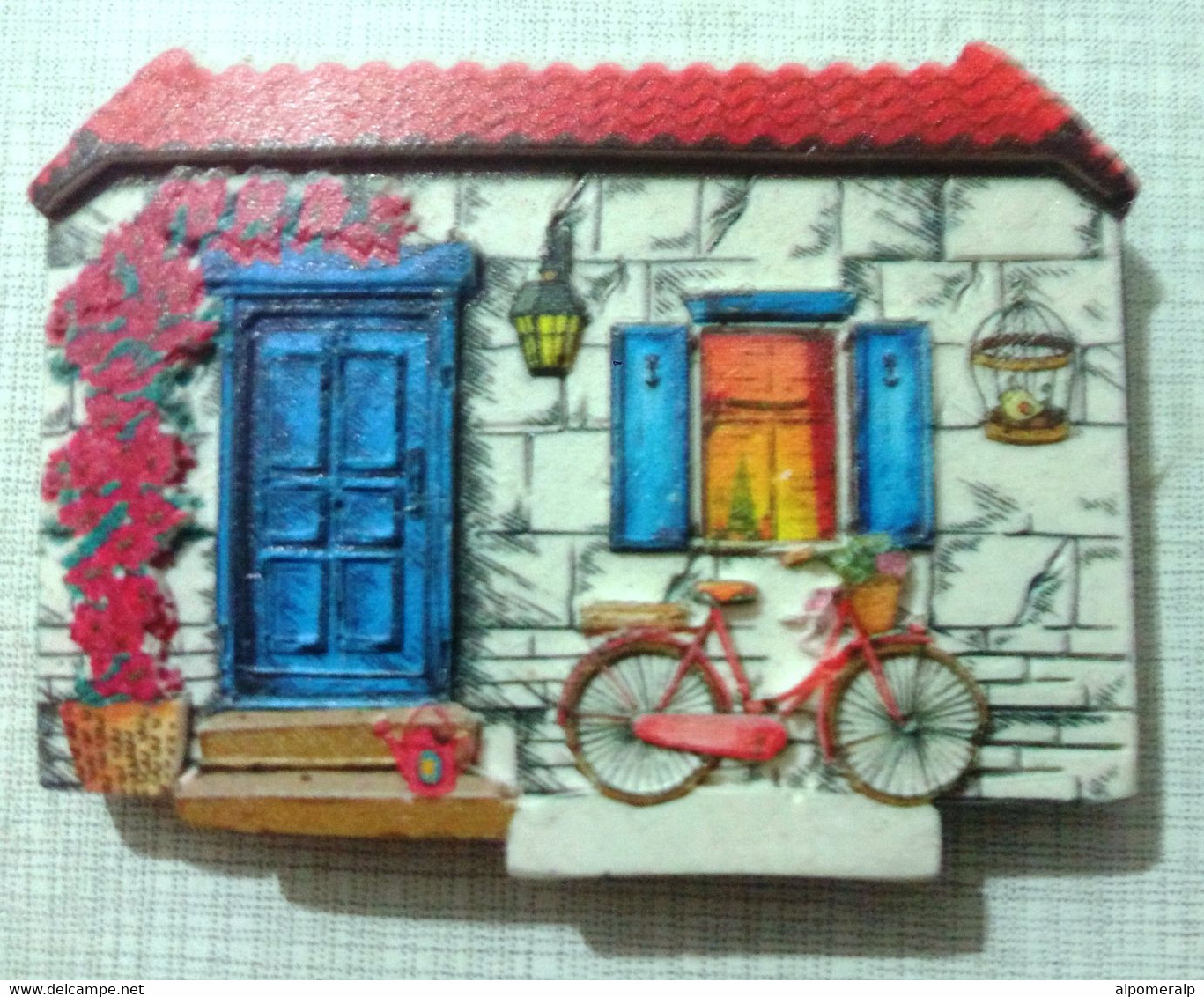 Magnet, Traditional Alaçatı (İzmir) Houses And Bicycle 7,5 X 5,5cm - Other & Unclassified