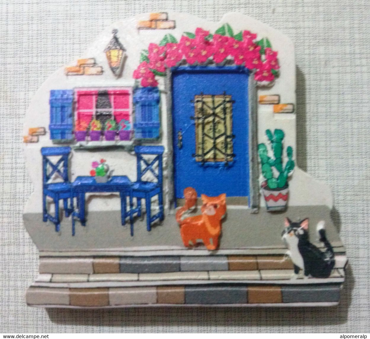 Magnet, Traditional Alaçatı (İzmir) House And Cats 7,5 X 6,8cm - Andere & Zonder Classificatie