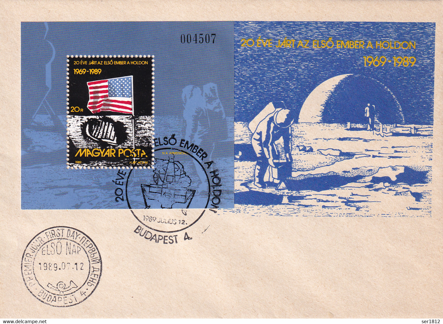 Hungary Magyar 1989 Space Cover 20th Moon  Landing - Storia Postale