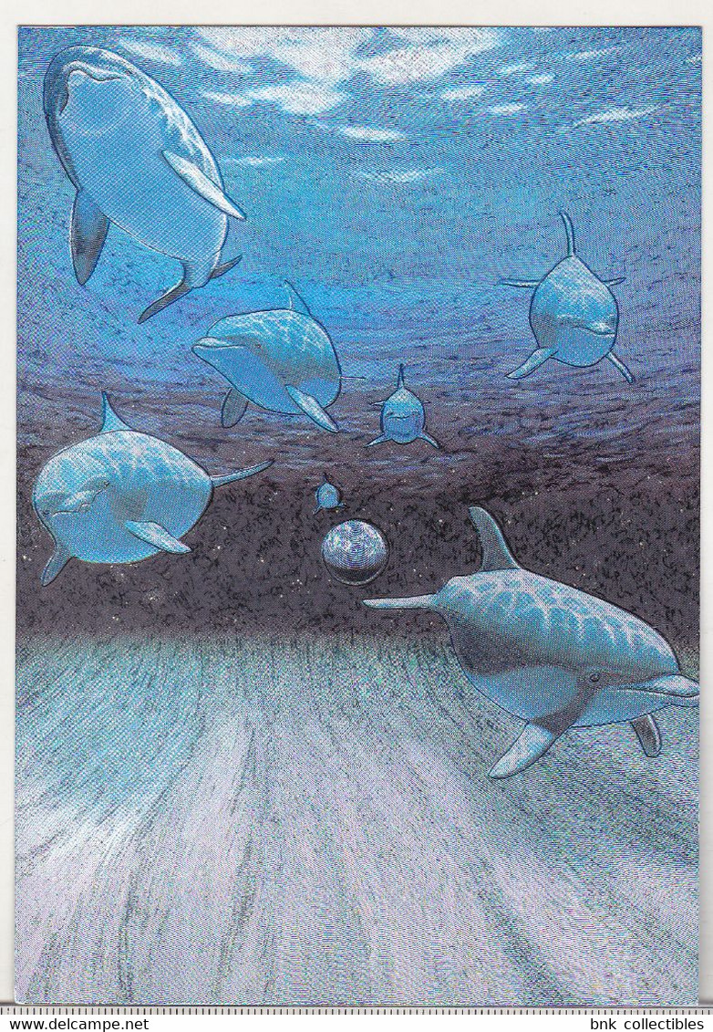 England Dufex Foil Uncirculated Postcard - Dolphins - Water World (William Schimmel) - Dauphins