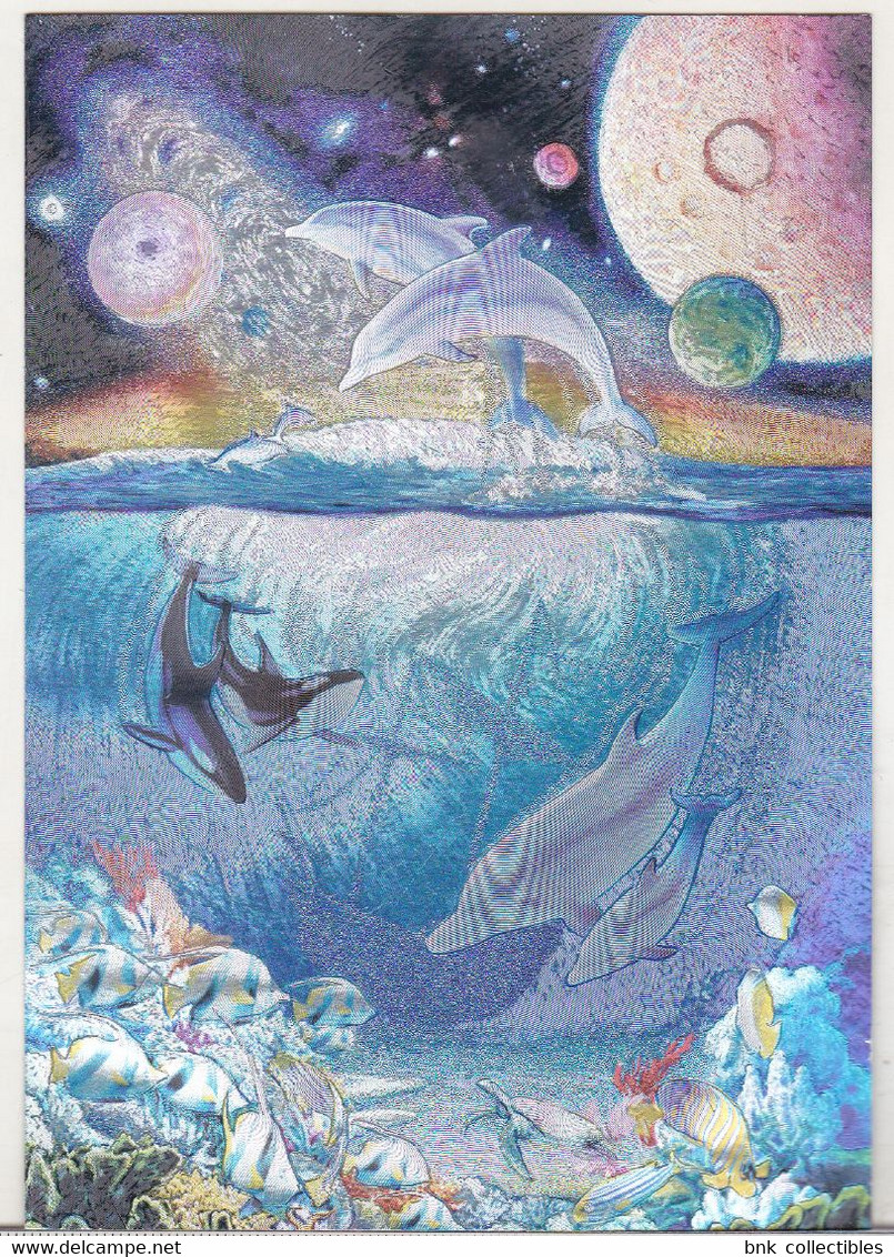 England Dufex Foil Uncirculated Postcard - Dolphins - Cosmic Ocean ( Meiklejohn Graphics ) - Dauphins