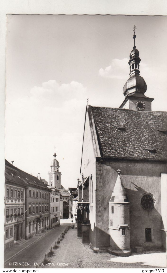 B7115) KITZINGEN - Ev. U. Kath. Kirche Mit Straße Dazwischen S/W - Kitzingen