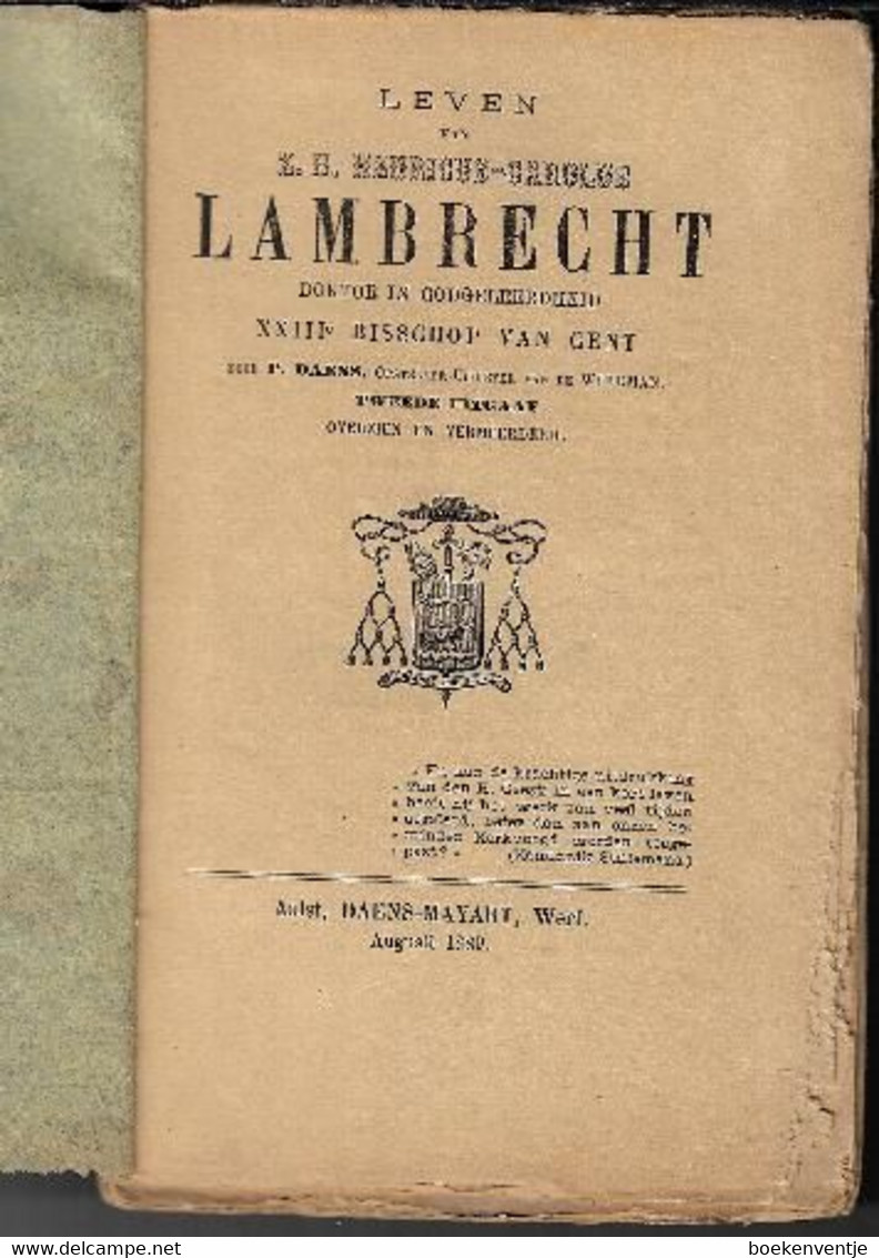 Leven Van Z.H. Henricus-Carolus Lambrecht Dokter In Godgeleerdheid  XXIIIe Bisschop Van Gent - Antique