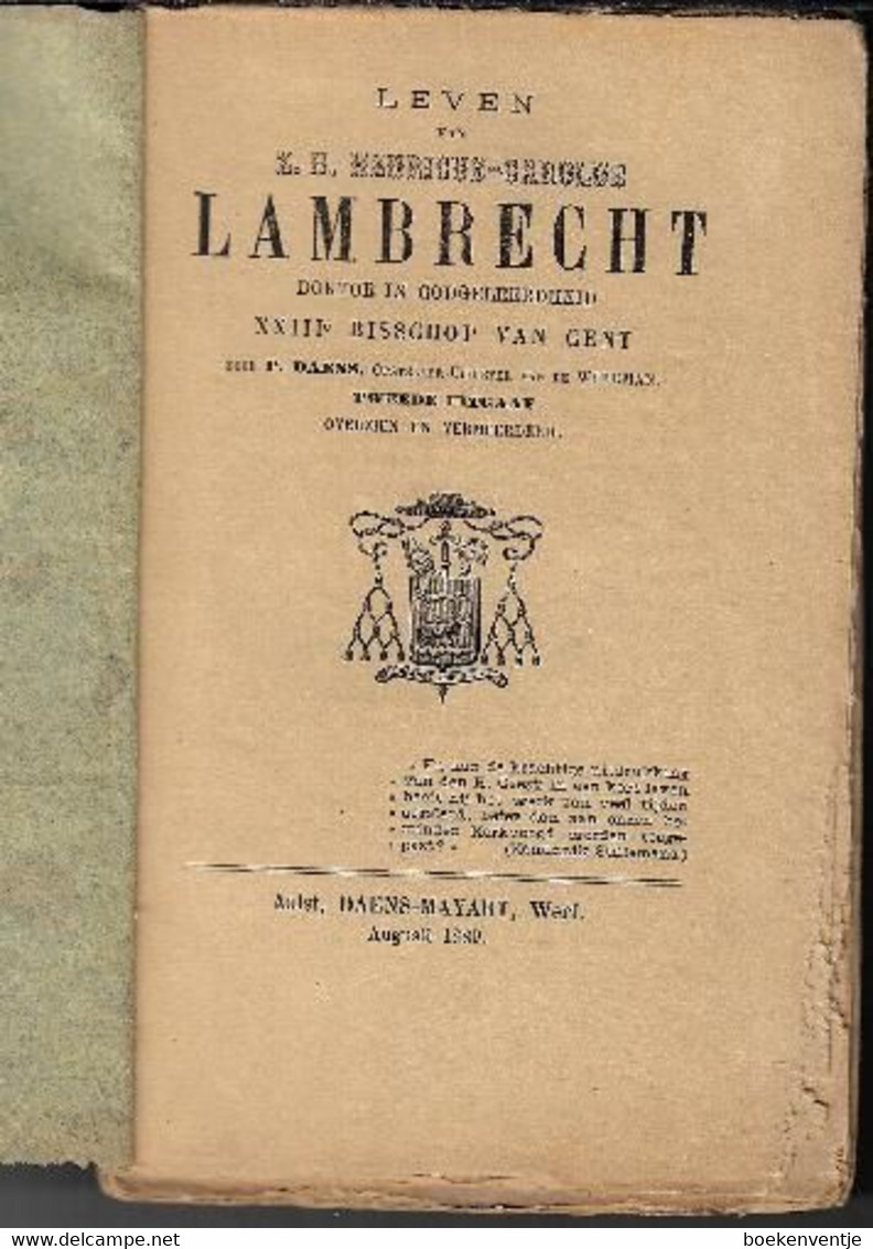 Leven Van Z.H. Henricus-Carolus Lambrecht Dokter In Godgeleerdheid  XXIIIe Bisschop Van Gent - Antiquariat