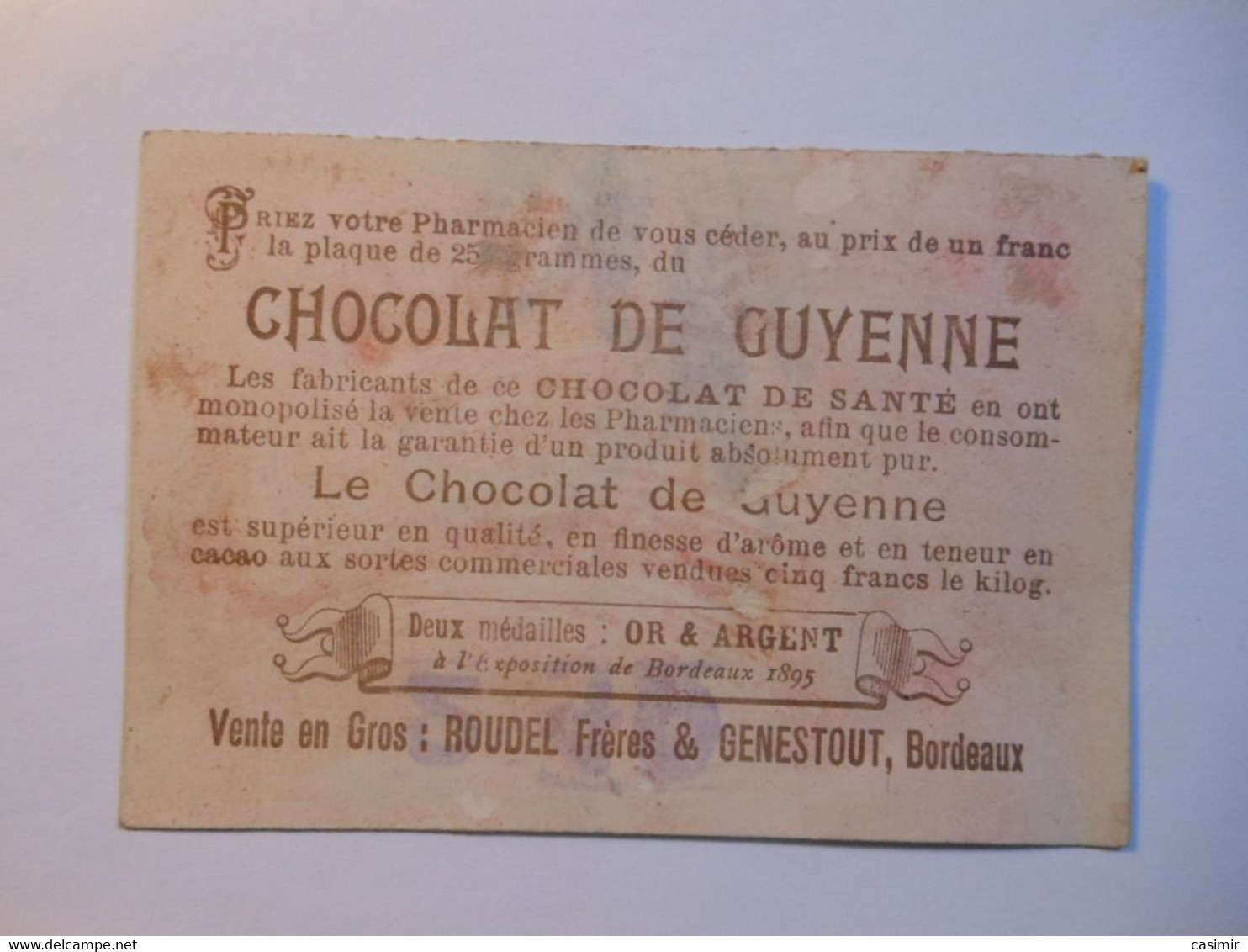 B0096f - Image Chromo CHOCOLAT DE GUYENNE - Barque - Mariés - ROUDEL GENESTOUT Bordeaux - Chocolat
