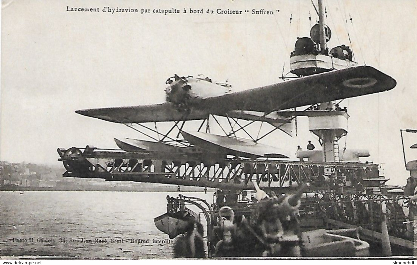 Lancement D'Hydravion Par Catapulte à Bord Du Croiseur " Suffren " - Pub Aero Club Du Finistère ( Brest ) - Au Verso - Andere & Zonder Classificatie