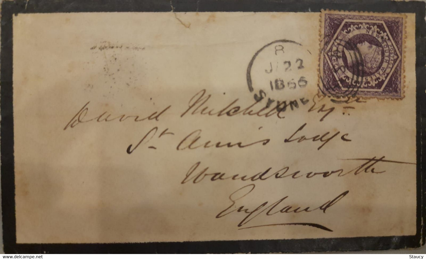 AUSTRALIA NEW SOUTH WALES 1866 NSW - GB 6d Diadem (Sg#166) Sydney To London NSW OVAL RING CANCELLATION - Lettres & Documents