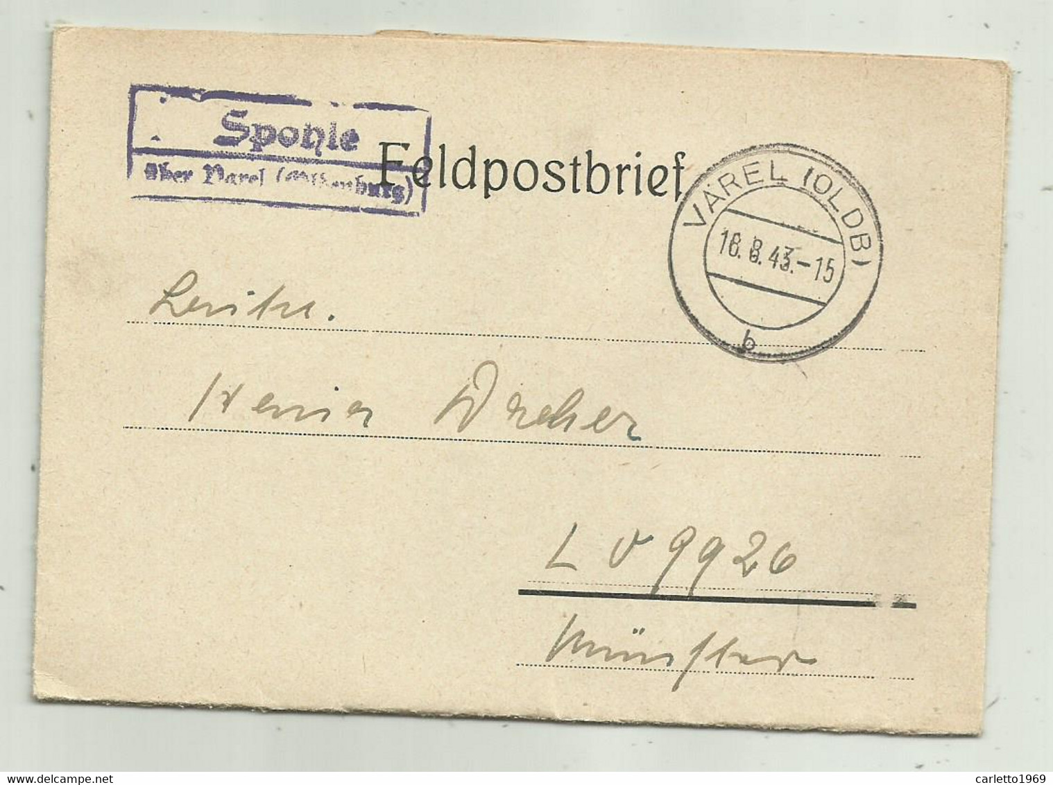 FELDPOSTBRIEF, VAREL 1943 - Lettres & Documents