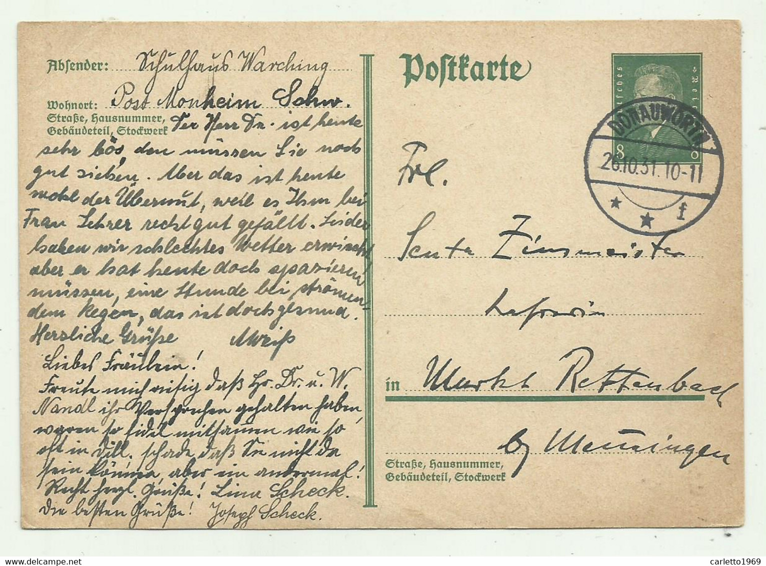POSTKARTE DONAUWORTH 1931 - Lettres & Documents