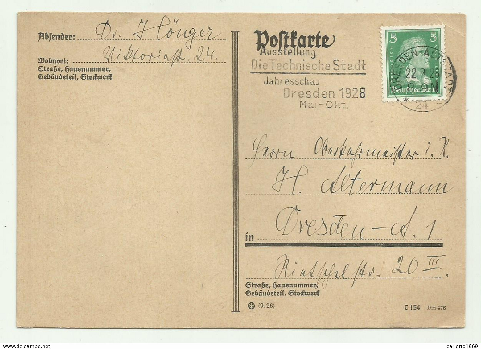 POSTKARTE DRESDEN 1928 - Cartas & Documentos