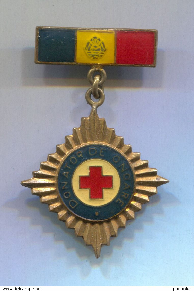 Red Cross Croix Rouge Rotes Kreuz, Honorary Blood Donor Romania, Vintage Pin Badge Abzeichen - Médical
