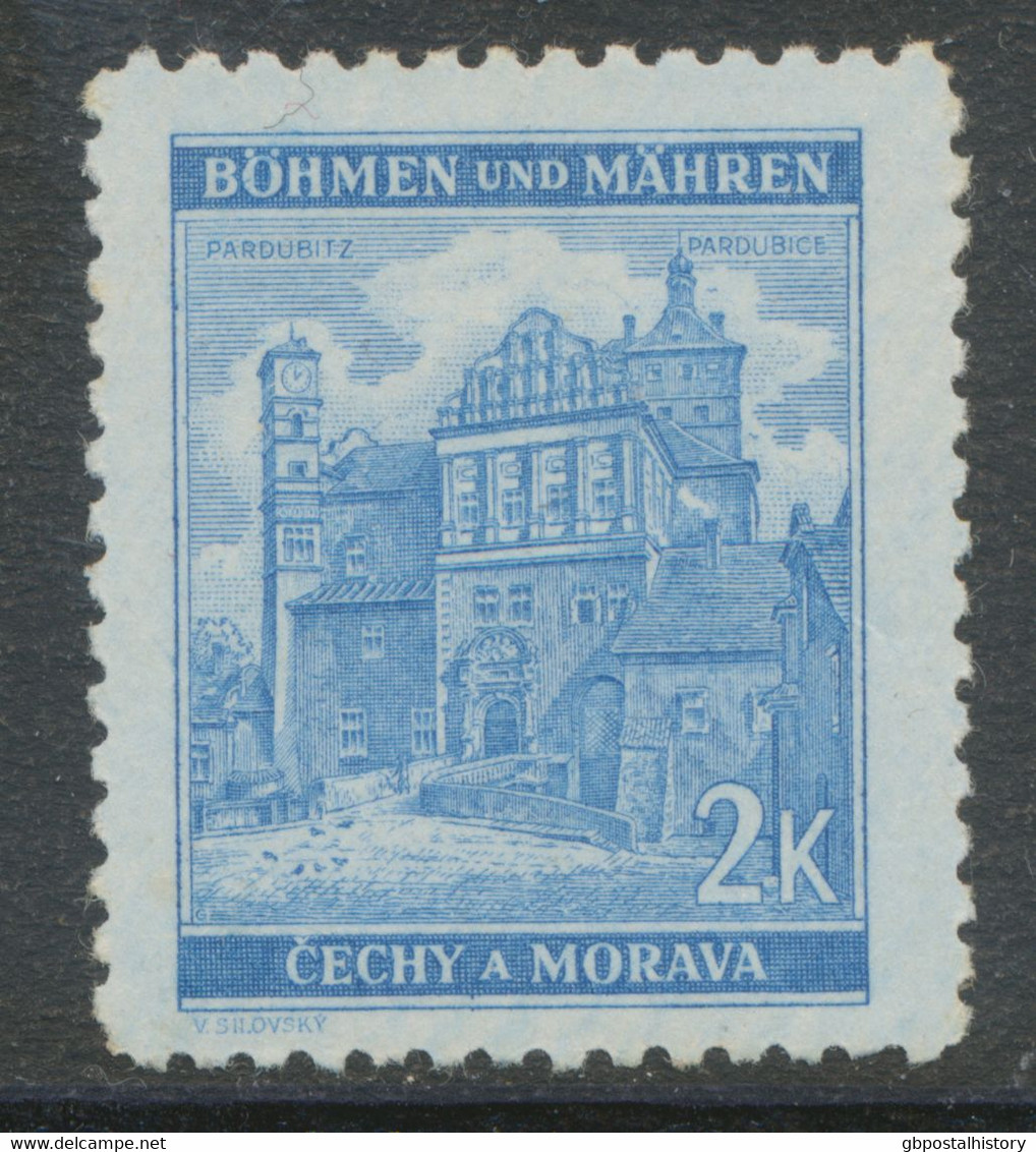 BÖHMEN & MÄHREN 1942, 2 K Cyanblau Schloss Pardubitz, Postfrisches Kab.-Stück - Autres & Non Classés