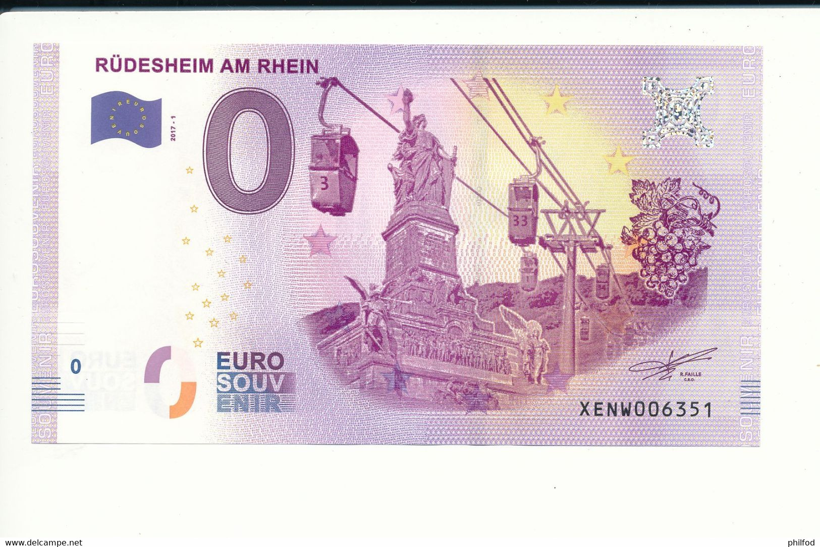 Billet Souvenir - 0 Euro - XENW - 2017-1 - RÜDESHEIM AM RHEIN - N° 6351 - Kiloware - Banknoten