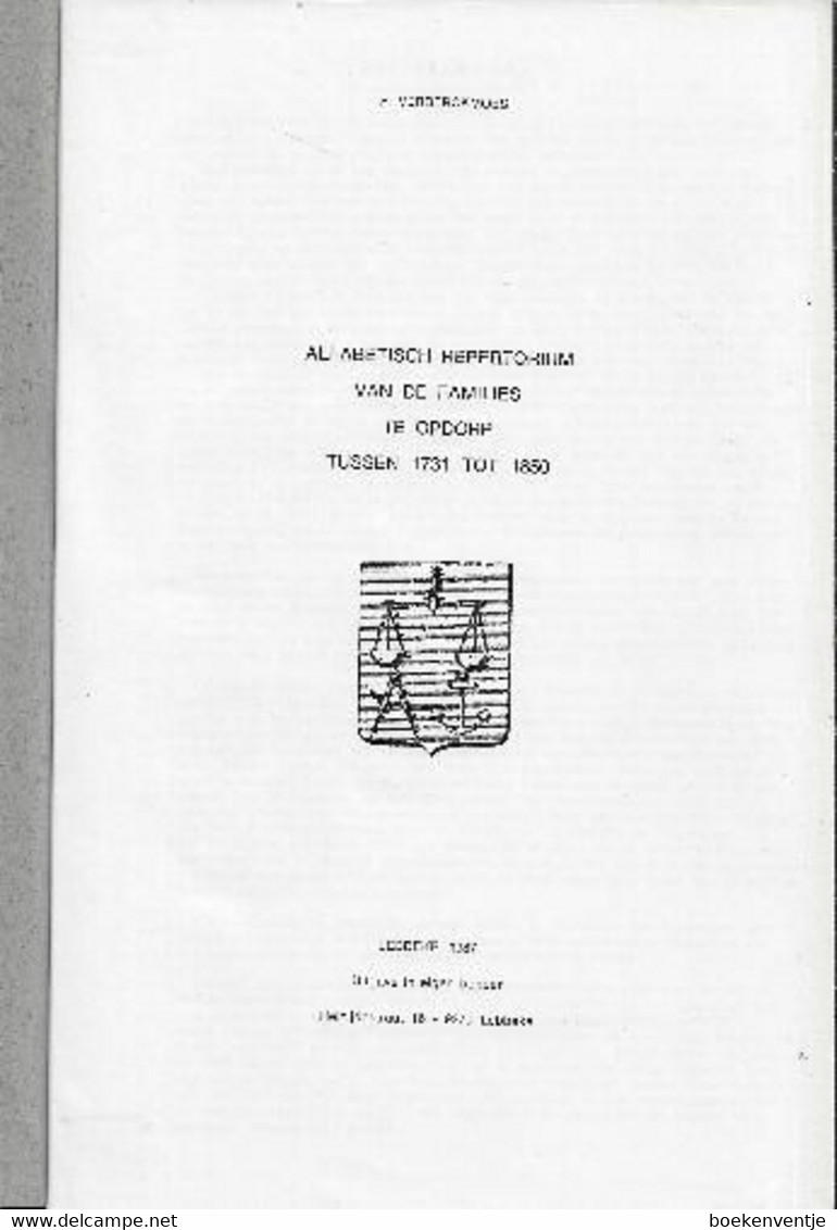 Alphabetisch Repertorium Van De Families Te Opdorp Tussen 1731 Tot 1850 - Antiquariat