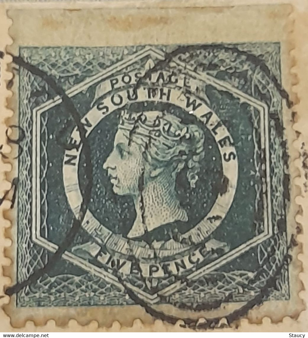 AUSTRALIA NEW SOUTH WALES NSW 1858 5d Diadem Dark Green (Sg#329) Error "TOP IMPERF" On Cover NSW OVAL RING CANCEL To USA - Lettres & Documents