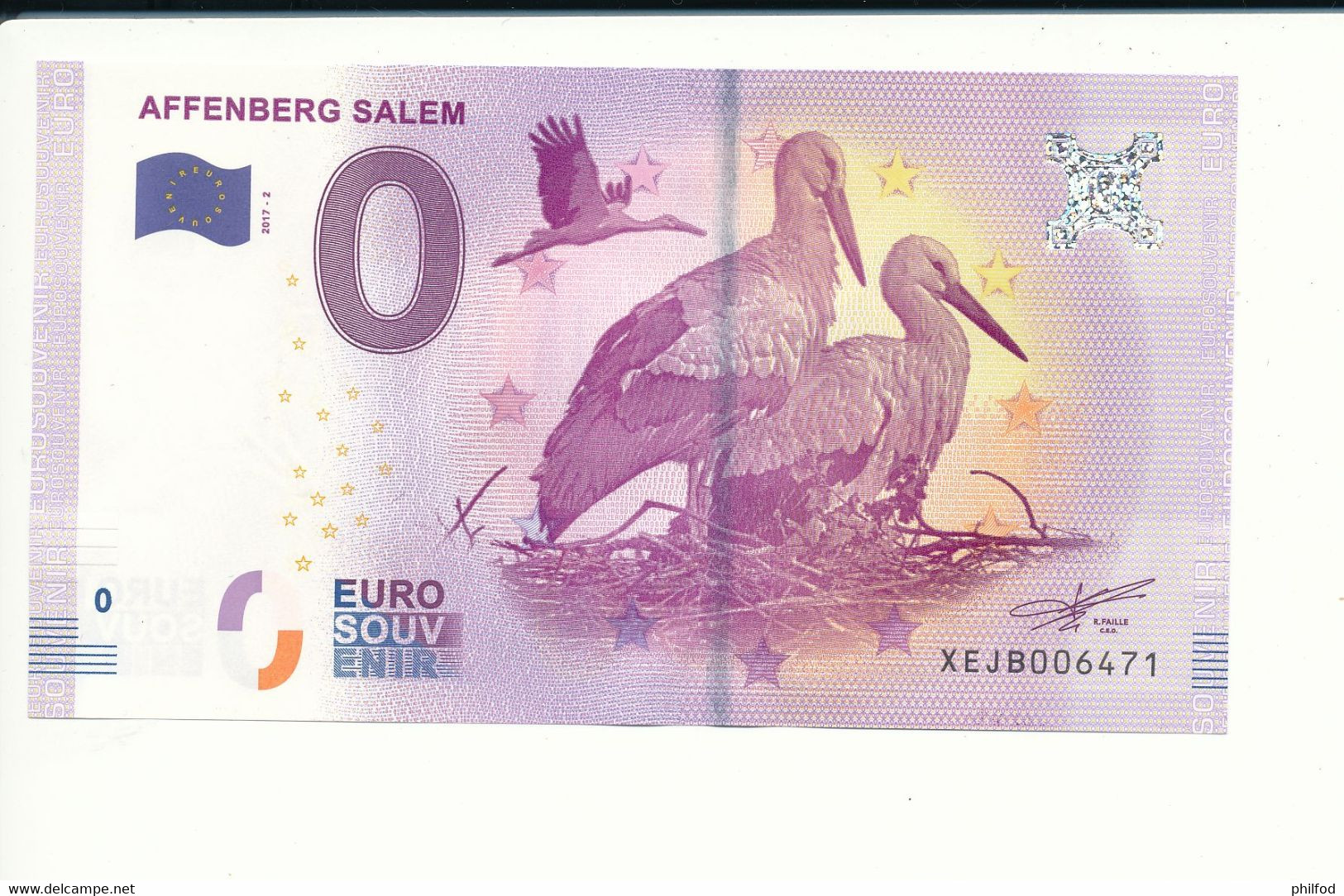 Billet Souvenir - 0 Euro - XEJB - 2017-2 - AFFENBERG SALEM - N° 6351 - Billet épuisé - Kiloware - Banknoten