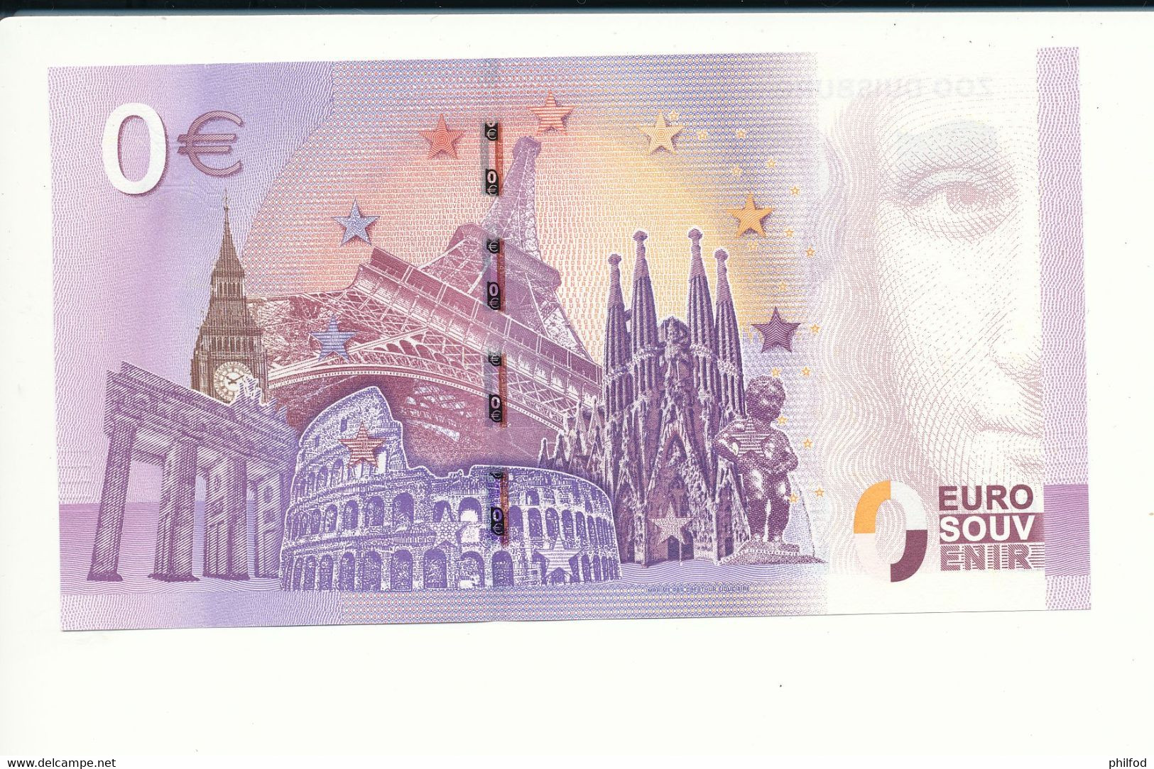 Billet Souvenir - 0 Euro - XEFV - 2017-3 - ZOO DUISBURG- N° 2873 - Billet épuisé - Mezclas - Billetes