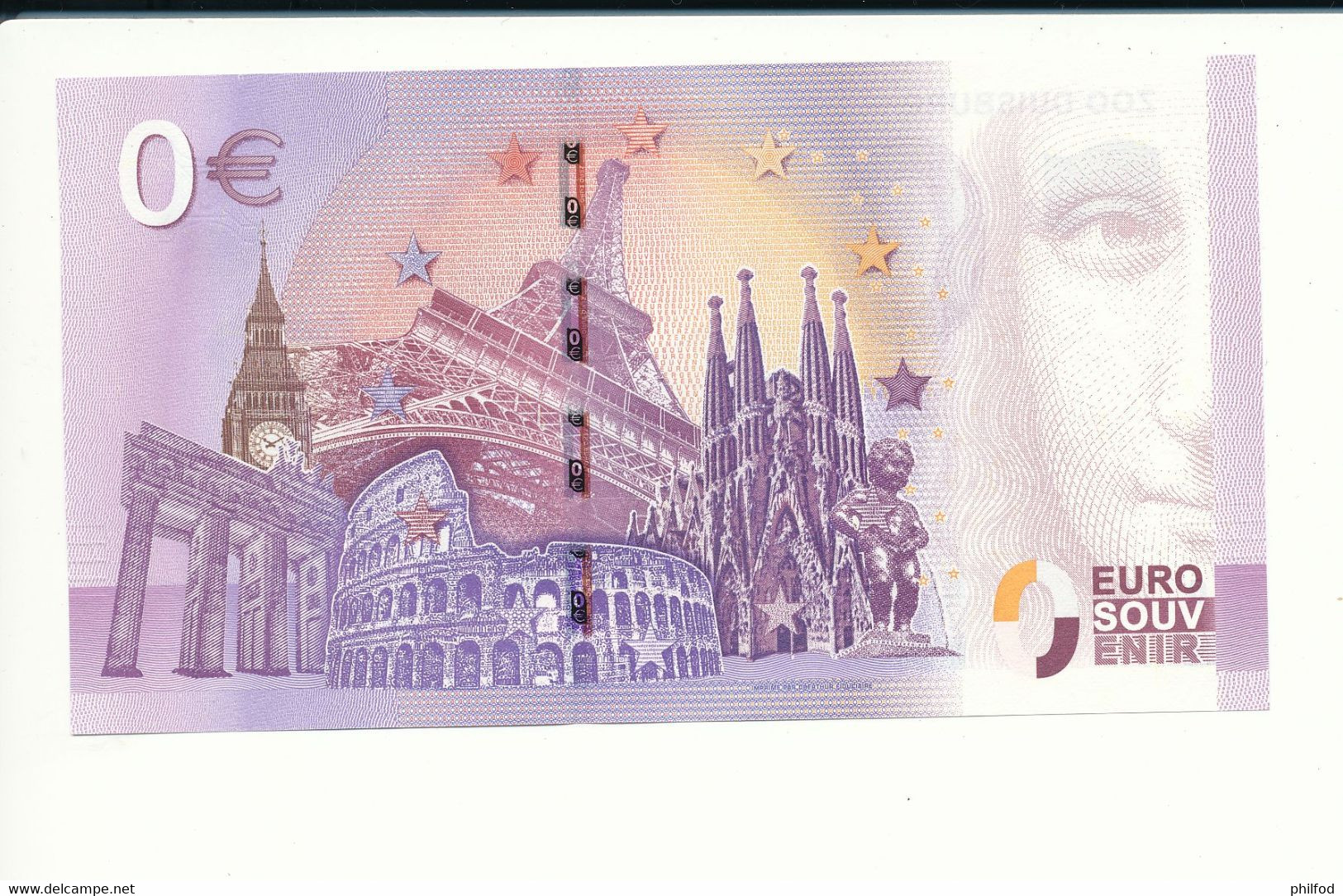 Billet Souvenir - 0 Euro - XEFV - 2017-3 - ZOO DUISBURG- N° 2873 - Billet épuisé - Kilowaar - Bankbiljetten