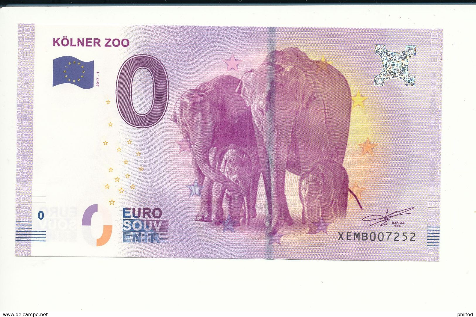 Billet Souvenir - 0 Euro - XEMB - 2017-1 - KÖLNER ZOO - N° 7252 - Billet épuisé - Lots & Kiloware - Banknotes